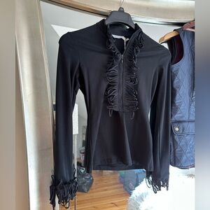 New! Anne Fontaine Psychee Black Ruffle Half-Zip Blouse 4 US / 38 FR (Stretchy)